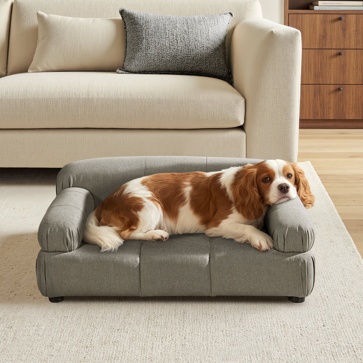Marcel Upholstered Pet Bed – Uptown Gray Velvet